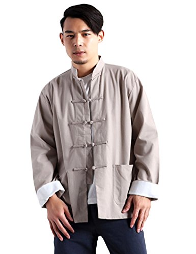 Idopy Hombres Chino Tradicional de algodón de Lino Tai Chi Kung Fu Mandarín Cuello Camisa de botón de Rana