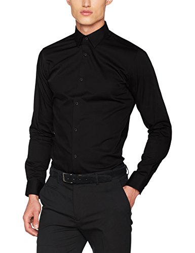 Jack & Jones Jprnon Iron Shirt L/s Noos Camisa, Negro (Black Fit:Slim Fit), Large para Hombre