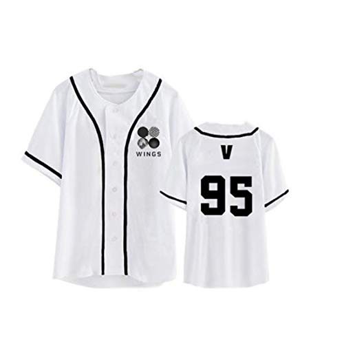 JLTPH Unisexo BTS Camiseta de Baseball KPOP BTS T Shirt Bangtan Boys Jung Kook Suga Jimin Jin J-Hope V Botón Delantero Béisbol Jersey Camiseta Camisetas Hip Pop Tops