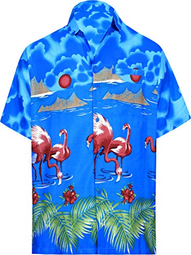 LA LEELA Casual Hawaiana Camisa para Hombre Señores Manga Corta Bolsillo Delantero Surf Palmeras Caballeros Playa Aloha M-(in cms):101-111 Azul_W58