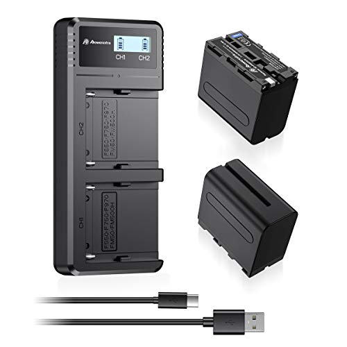 NP-F970, NP-F960, NP-F930, NP-F950, Powerextra 2 Pack 8800mAh Sony Cámara Batería de Repuesto para Sony DCR-VX2100, DSR-PD150 y Más Cámara 2 x Batteries+ LCD Dual USB Charger