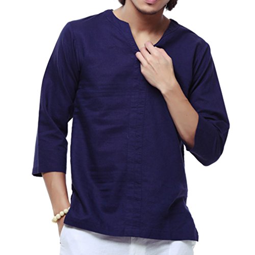Nuevas Camisas De Gran Tamaño De La Personalidad del Lino Retro Hombres, Asiático M-2XL (5 Colores Sólidos)