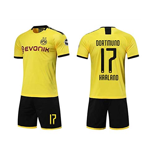 PAOFU-2019-2020 Borussia Dortmund Erling Braut Haaland # 17 Camiseta de Fútbol Conjuntos de Jersey de Fútbol de Fanáticos para Hombres y Niños,Amarillo,XL
