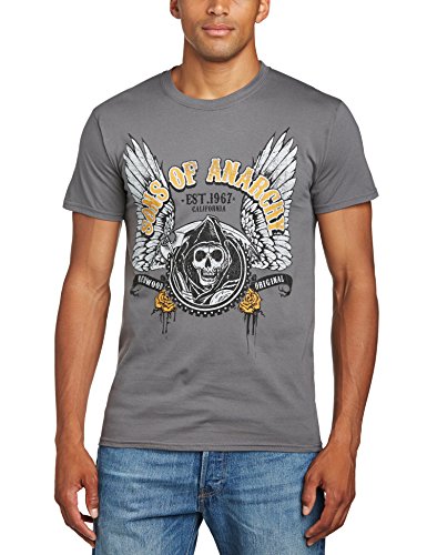 Sons of Anarchy Winged Logo Camiseta, Carbón, S para Hombre