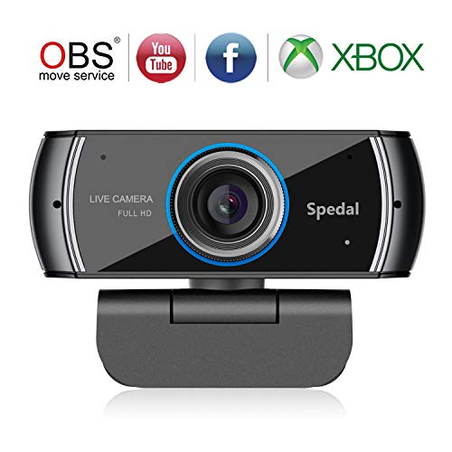 Spedal Full HD Webcam 1080p, Streaming Cámara Web con Micrófono, USB Webcam para Xbox OBS XSplit Skype Facebook, Compatible con Mac OS Windows 10/8/7