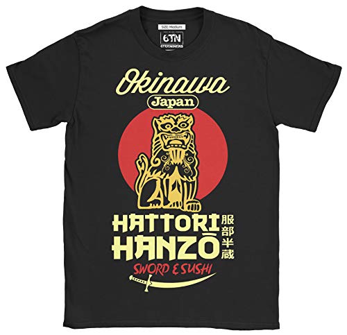 6TN Hombre Camiseta Hattori Hanzo con Espada y Sushi (XL, Negro)