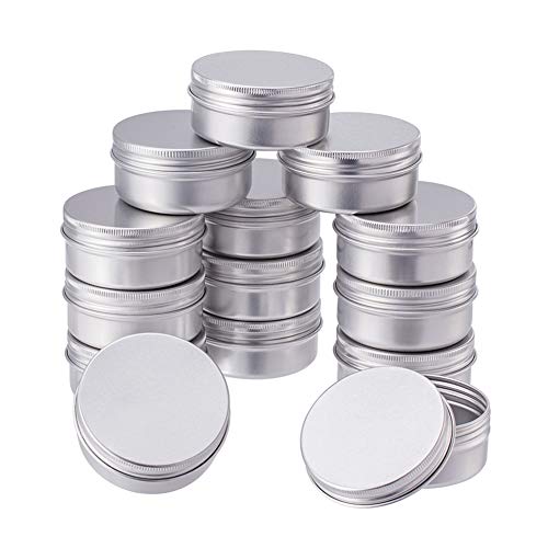 BENECREAT 20 Pack Lata de 50ml latas de Aluminio Redondos de Rosca Contenedores de la Tapa del Tornillo - Ideal para almacenar Especias, Dulces, te o Regalos (Platino)