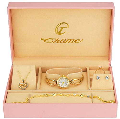 Caja de Regalo Reloj Mujer Blanco- Juegos de Joyas- Collar-Anillo- Pendientes - Pulsera