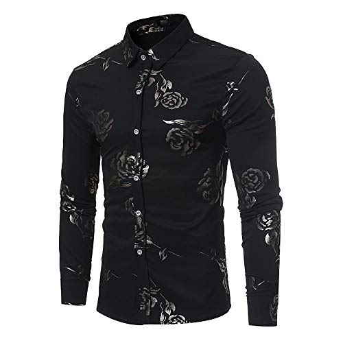 Camisas para Hombres,Dragon868 2020 Venta de liquidación Hombres Casual Rose Impreso BusinessTop Camisa(Negro,XL)