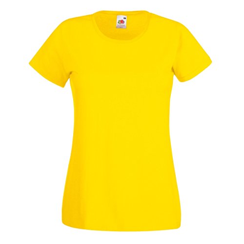 Camiseta de Fruit of the Loom para mujer, ajustada, de distintos colores, de algodón, manga corta Amarillo amarillo Medium