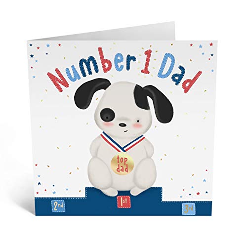 Central 23 – Tarjeta de cumpleaños o día del padre para papá – "No 1 papá" – diseño de cachorro dulce – para papá de niños – Viene con divertidos adhesivos