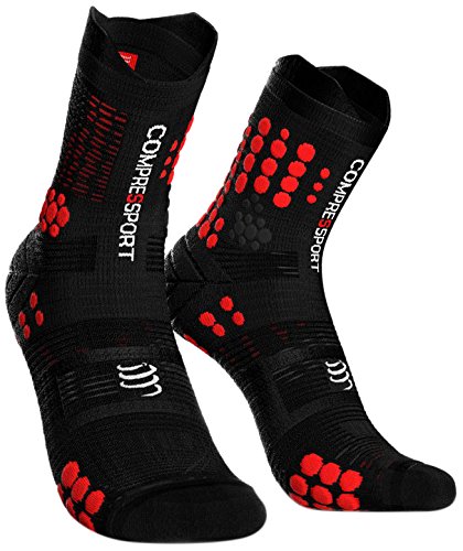 COMPRESSPORT Pro Racing Socks v3.0 Trail Calcetines para Correr, Unisex-Adult, Negro/Rojo, T3