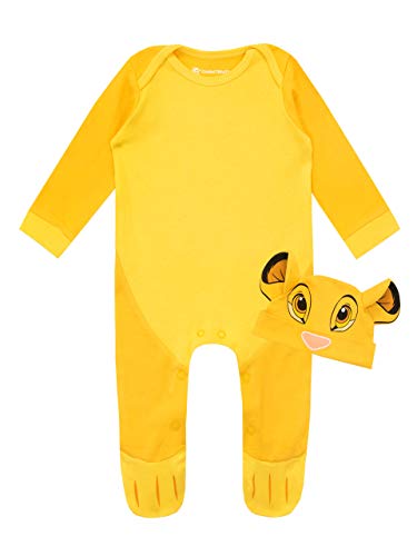 Disney Conjunto de Pijama Entera y Gorro para Niños Bebés El Rey león Amarillo 3-6 Meses