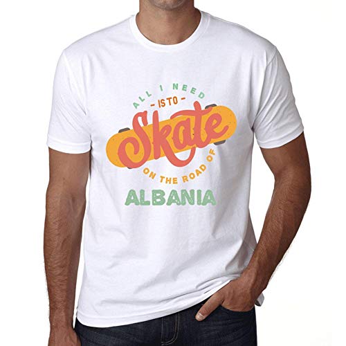 Hombre Camiseta Vintage T-Shirt Gráfico On The Road of Albania Blanco