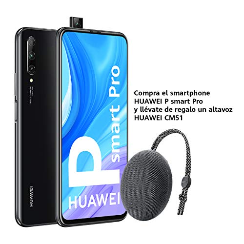 HUAWEI P Smart Pro Smartphone con Pantalla Ultra FullView FHD+ de 6.59" (6GB de RAM + 128GB de ROM, Triple Cámara IA de 48MP, 4000 mAh, Android 9) Color Negro + Altavoz CM51 Gris