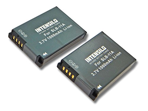 INTENSILO 2x batería Li-Ion 1000mAh (3.7V) para cámara videocámara Samsung Digimax WB100, WB600, WB650, WB690, WB700, WB1000 y SLB-11A.