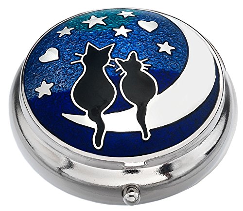 J R joyas 427843 Sea Gems caja de regalo diseño de gatos sobre Love Moon bañado en plata pastillero 9011