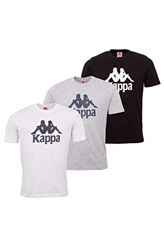 Kappa – Camiseta para hombre, pack de 3, camiseta deportiva con cuello redondo y logotipo impreso, camiseta básica para hombre, camiseta de manga corta para deporte y ocio, corte regular multicolor L