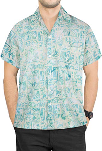 LA LEELA Casual Hawaiana Camisa para Hombre Señores Manga Corta Bolsillo Delantero Surf Palmeras Caballeros Playa Aloha M-(in cms):101-111 Verde_W626