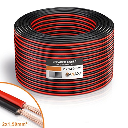 MANAX® cable del altavoz 2 x 1,50 mm² 30 m rojo/negro Anillo