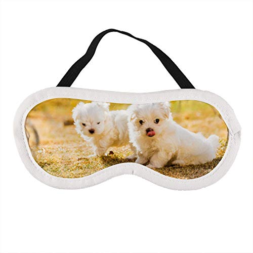 Máscara de ojos portátil para hombres y mujeres, dos cachorros blancos jugando en la hierba, la mejor máscara de sueño para viajes, siesta, te dará el mejor ambiente de sueño