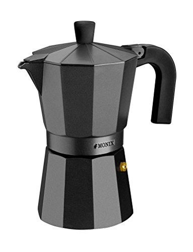 Monix Vitro Noir – Cafetera Italiana de Aluminio, Capacidad 12 Tazas, Apta para Todo Tipo de cocinas Salvo inducción