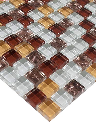 mosaico de azulejos de mosaico cristal blanco bronce marrón amarillo rojo oscuro tono 15 x 15 cm