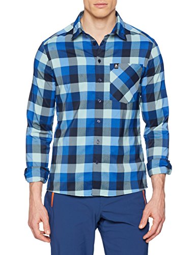 Odlo Nikko - Camisa para Hombre (Talla L/S), Primavera/Verano, Camiseta L/S Nikko Check, Hombre, Color Azul Marino/Azul Marino/Azul Oscuro/Cuadros, tamaño Small