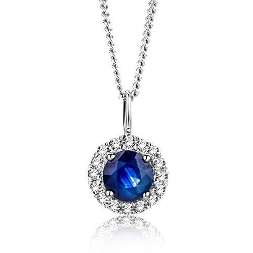Orovi Collar Señora con cadena en Oro Blanco con Diamantes Talla Brillante 0.05 ct y Zafiro azul 0.34 Ct Oro 9 Kt / 375 Cadena 45 Cm