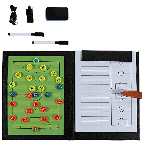 Rovtop 6 En 1 Carpeta Táctica para Entrenamiento de Fútbol con Accesorios-2 Lápices, 8 Mapas estratégicos, 26 Imanes tácticos, 1 Silbato, 1 Borrador