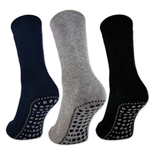 sockenkauf24 8600 - Juego de 3 o 6 pares de calcetines ABS antideslizantes, color negro, azul y gris, para hombre y mujer 3 pares – Negro/Azul/Gris 43-46