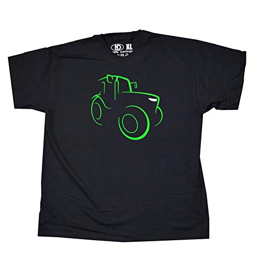 Tractor Sketch - Camiseta con diseño moderno Negro Logotipo negro y verde. M