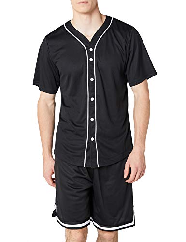 Urban Classics Camiseta Baseball Mesh Jersey con Botones a Presión con Vivos a Contraste, para un Look Deportivo, para Vestir Arreglado pero Casual en black, talla M, hombre