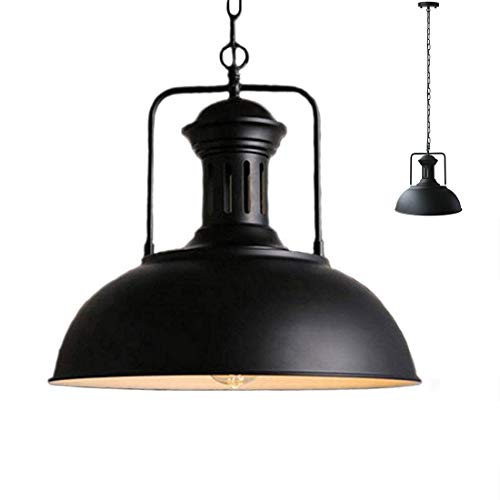 Vintage colgante granero Metal Industrial luz lámpara sombra antiguo recipiente en forma de hierro forjado ajustables cadenas techo luz araña (Negro, 42CM)