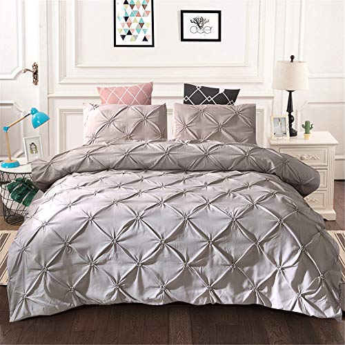 WONGS BEDDING 3 Piezas Ropa de Cama Gris Pellizco Plisado Funda Nórdica Conjunto para el Hogar 200x200cm