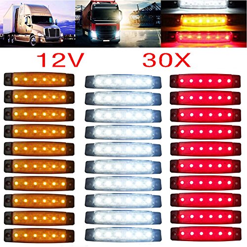 YUK 30 piezas 12/24 V 6 LED rojo + blanco + amarillo marcadores para remolque de camión laterales luces de señalización de camión