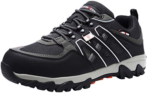Zapatillas de Seguridad Hombre, LM-18 Zapatos de Seguridad Antideslizantes con Punta de Acero Antipinchazos Calzados de Trabajo(42 EU,Negro/Gris)