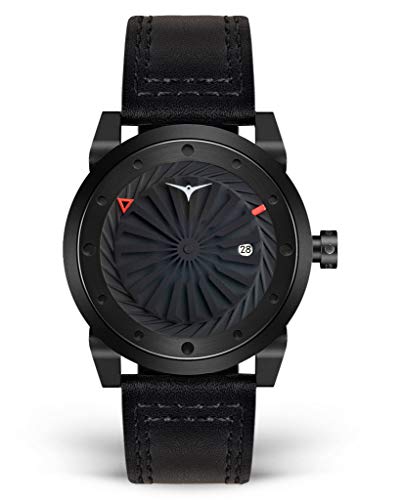 ZINVO Blade Phantom - Reloj de pulsera para hombre con movimiento automático, correa de cuero negro, caja de acero inoxidable negro mate