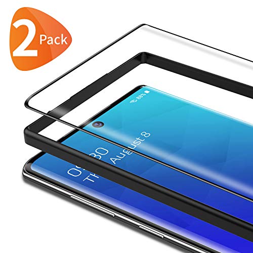 Bewahly Cristal Templado para Samsung Galaxy Note 10 [2 Piezas], 3D Curvado Completa Cobertura Protector Pantalla con Marco de Instalación Fácil, 9H Dureza Vidrio Templado para Samsung Note 10 (Negro)