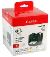 Canon PGI-2500XL 4 Cartuchos Multipack de tinta original Negro/Cian/Magenta/Amarillo para Impresora de Inyeccion de tinta Maxify MB5050-MB5150-MB5155-MB5350-MB5450-MB5455-iB4050-iB4150