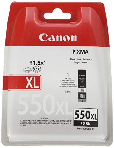 Canon PGI-550XL Cartucho de tinta original Negro XL para Impresora de Inyeccion de tinta Pixma MX725-MX925-MG5450-MG5550-MG5650-MG6350-MG6450-MG6650-MG7150-MG7550-iP7250-iP8750-iX6850