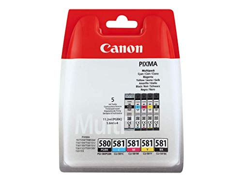 Canon PGI-580+CLI-581 Cartuchos Multipack de tinta original Cian/Magenta/Amarillo/PGBK para impresora de inyeccion de tinta PIXMA TS9150, TS6151, TS9155, TS6150, TS8151, TR8550, TR7550, TS8150, TS8152