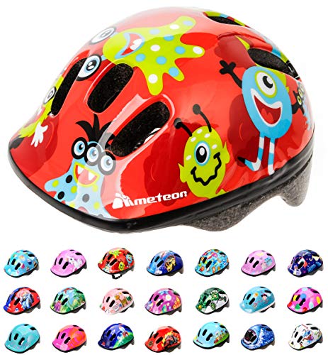 Casco Bicicleta Bebe Helmet Bici Ciclismo para Niño - Cascos para Infantil Bici Helmet para Patinete Ciclismo Montaña BMX Carretera Skate Patines monopatines MV6-2 (XS(44-48cm), Monsters)