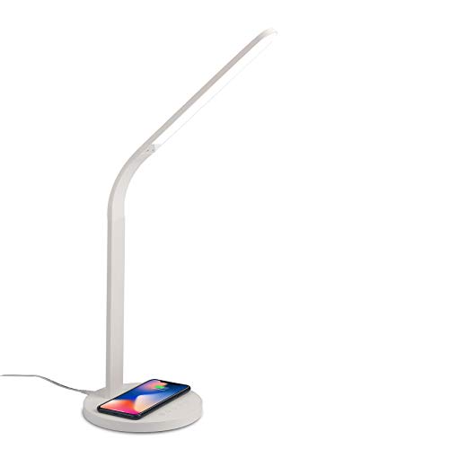 Celly Lámpara Led de escritorio con carga inalámbrica, lámpara flexible con 4 niveles de brillo y 3 tonos de luz con estación de carga, Blanco