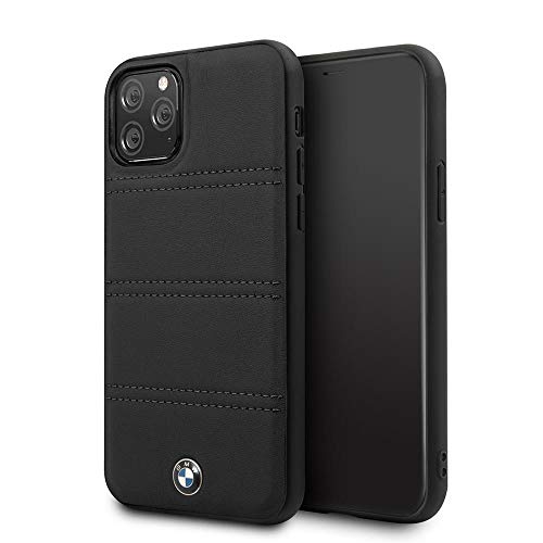 CG Mobile BMW - Carcasa rígida de piel para iPhone 11 Pro, diseño de líneas horizontales de color negro