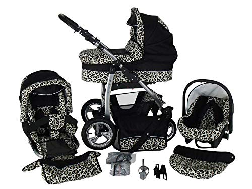 Cochecito de bebe 3 en 1 2 en 1 Trio Isofix silla de paseo D-Deluxe by SaintBaby negro & leopardo 2in1 sin Silla de coche
