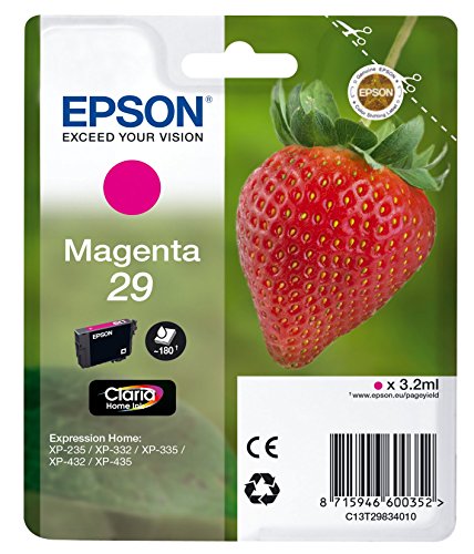 Epson Claria Home 29 - Cartucho de tinta estándar de 3.2 ml, paquete estándar, magenta, válido para los modelos Expression Home XP-235, XP-445 y otros, Ya disponible en Amazon Dash Replenishment