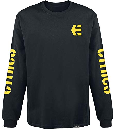 etnies Icon Hombre Camiseta Manga Larga Negro/Amarillo S, 100% algodón, Regular