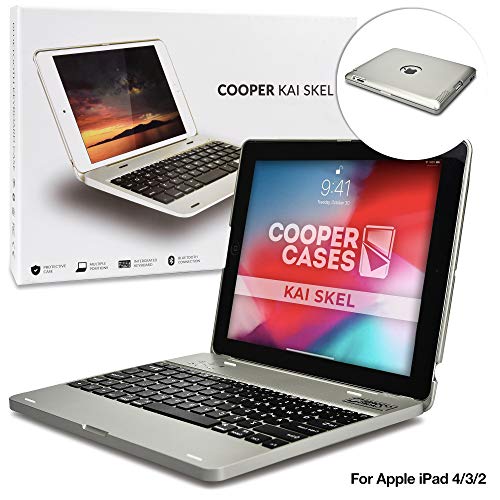 Funda con Teclado para Apple iPad 2/3/4, Cooper Kai SKEL P1 Carcasa con Teclado inalámbrico Bluetooth para portátil, Macbook, batería Externa Recargable Apple iPad 2/3/4 Pulgadas Plata