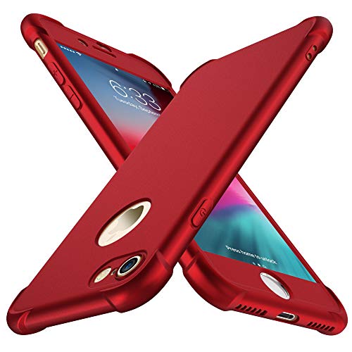Funda iPhone 8, Funda iPhone 7, con [ 2 x Protector de Pantalla de Vidrio Templado ] ORETech 360 Carcasa iPhone 7/8 Silicona Ligera Delgado PC + TPU Bumper Rubber Caso para iPhone 8 / 7 4.7''- Rojo